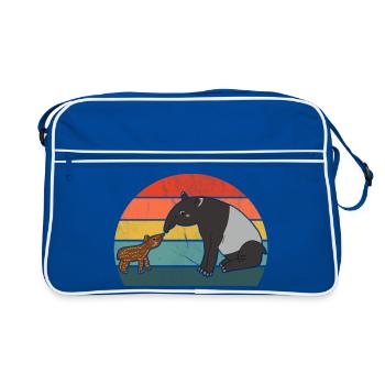 Tapir Famille Mère Enfant Bébé Vintage Cadeau - Sac Retro - bleu/blanc - Devant