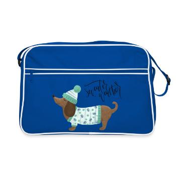 Teckel avec pull et chapeau - Sweater Weather - Sac Retro - bleu/blanc - Devant