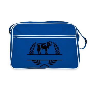 Vache laitière en couronne de laurier avec de l’espace pour votre propre texte - Sac Retro - bleu/blanc - Devant