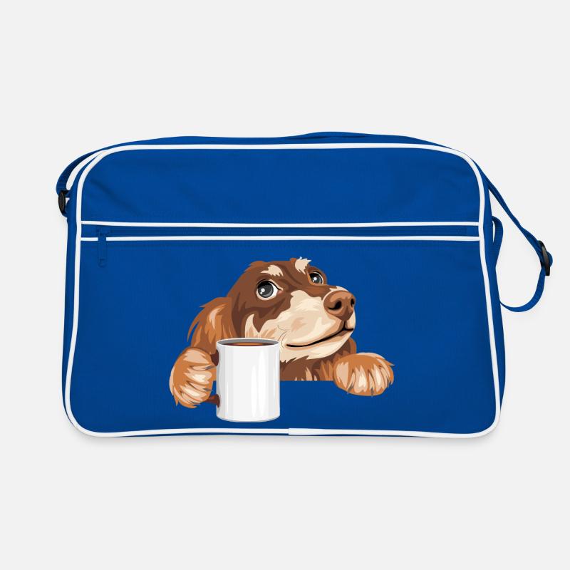 Teckel rêveur jetant un coup d’œil avec une tasse Sac Retro