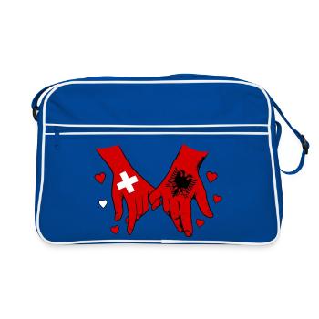 Switzerland Albania Flag Holding Hands - Retro Bag - blue/white - Front