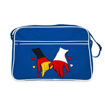 Deutschland Polen Flaggen Händehalten - Retro Tasche - Blau/Weiß - Vorne