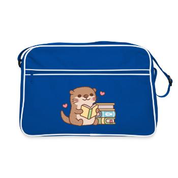 Süßer Flussotter liebt es, Bücher zu lesen - Retro Tasche - Blau/Weiß - Vorne