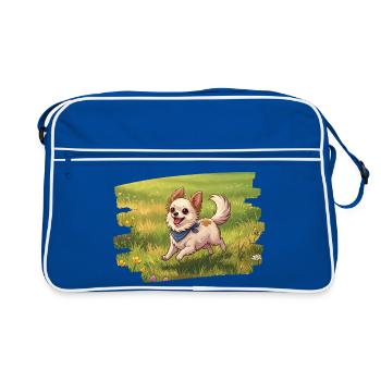 Cute Chihuahua flizzing across the meadow - Retro Bag - blue/white - Front