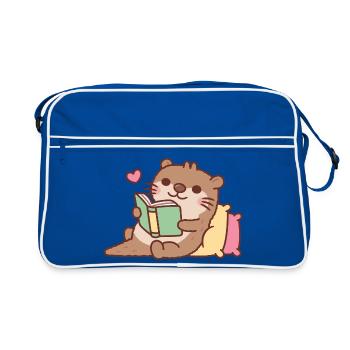 Cute Otter Chilling With Book - Retro Bag - blue/white - Front