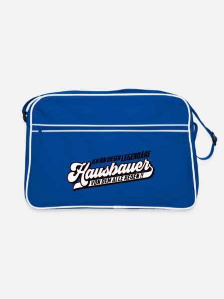 Farbe änderbar | Hausbauer Legendär - Retro Tasche - Blau/Weiß - Vorne