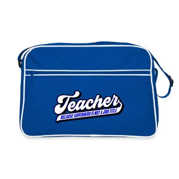 Teacher Lehrer Superheld | Farben änderbar - Retro Tasche - Blau/Weiß - Vorne