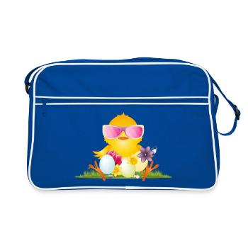 fluffy chick with Easter eggs and pink glasses - Retro Bag - blue/white - Front