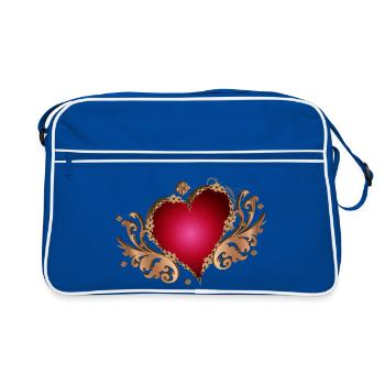 coeur rouge vif avec des ailes en bois - Sac Retro - bleu/blanc - Devant