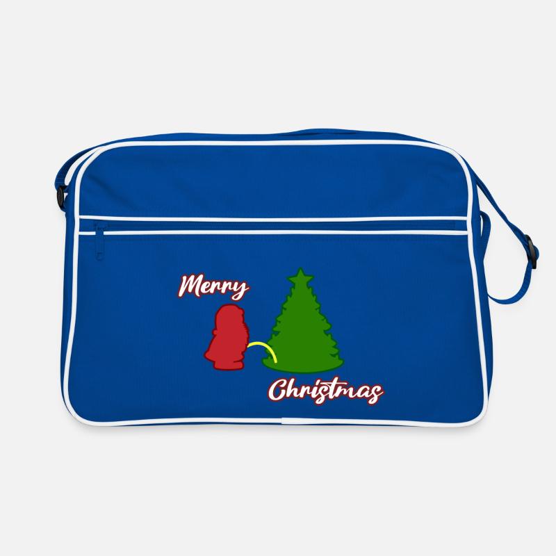 Santa peeing - Christmas Tree - Weihnachtsmann - Retro Tasche - Blau/Weiß