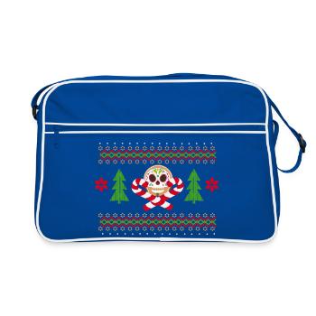 Lebkuchenmann Sugar Skull Muster für Weihnachten - Retro Tasche - Blau/Weiß - Vorne