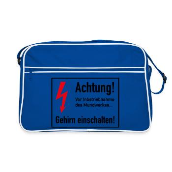 Vor Inbetriebnahme des Mundwerks - Gehirn einsch - Retro Tasche - Blau/Weiß - Vorne
