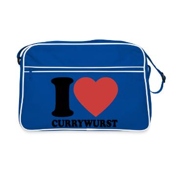 I Love Currywurst - Herz - Fast Food - Retro Tasche - Blau/Weiß - Vorne