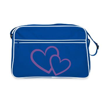 vielettes Herz 2 Herzen violett Herzmuster - Retro Tasche - Blau/Weiß - Vorne