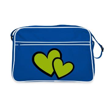 green heart green hearts heart pattern - Retro Bag - blue/white - Front