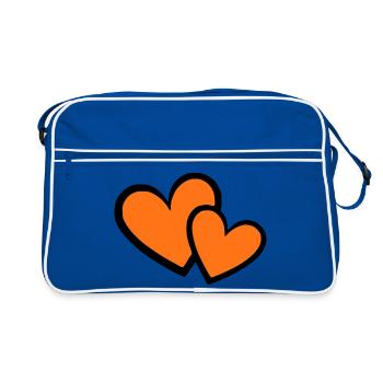 orangenes Herz 2 Herzen  Herzmuster Geschenk - Retro Tasche - Blau/Weiß - Vorne
