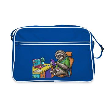 Lazy office sloth with laptop and smartphone - Retro Bag - blue/white - Front
