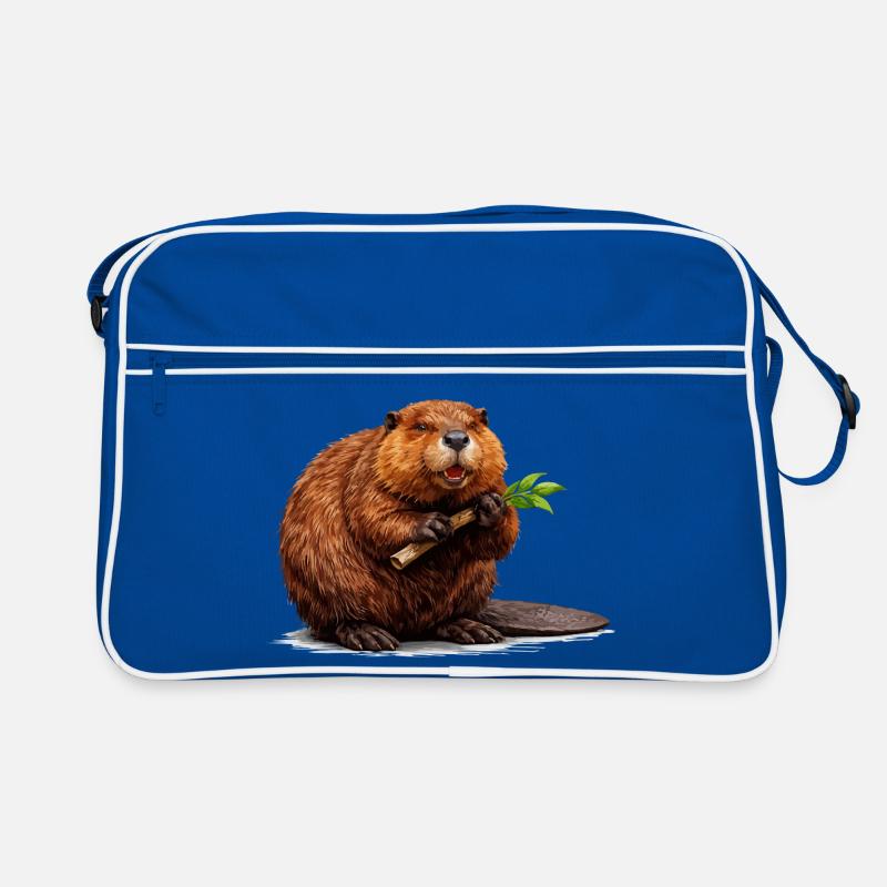 Biber mit Ast Waldtier Illustration Retro Tasche