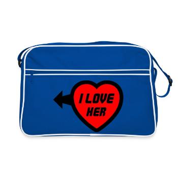 Herz I LOVE HER Typo - Retro Tasche - Blau/Weiß - Vorne