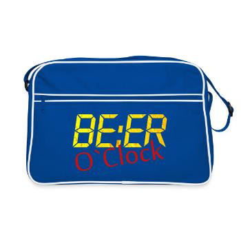 Beer o clock Lustiger Bier Spruch Geschenk - Retro Tasche - Blau/Weiß - Vorne