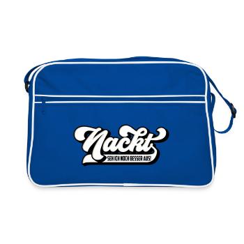 Farben änderbar | Nackt seh ich noch besser aus - Retro Tasche - Blau/Weiß - Vorne