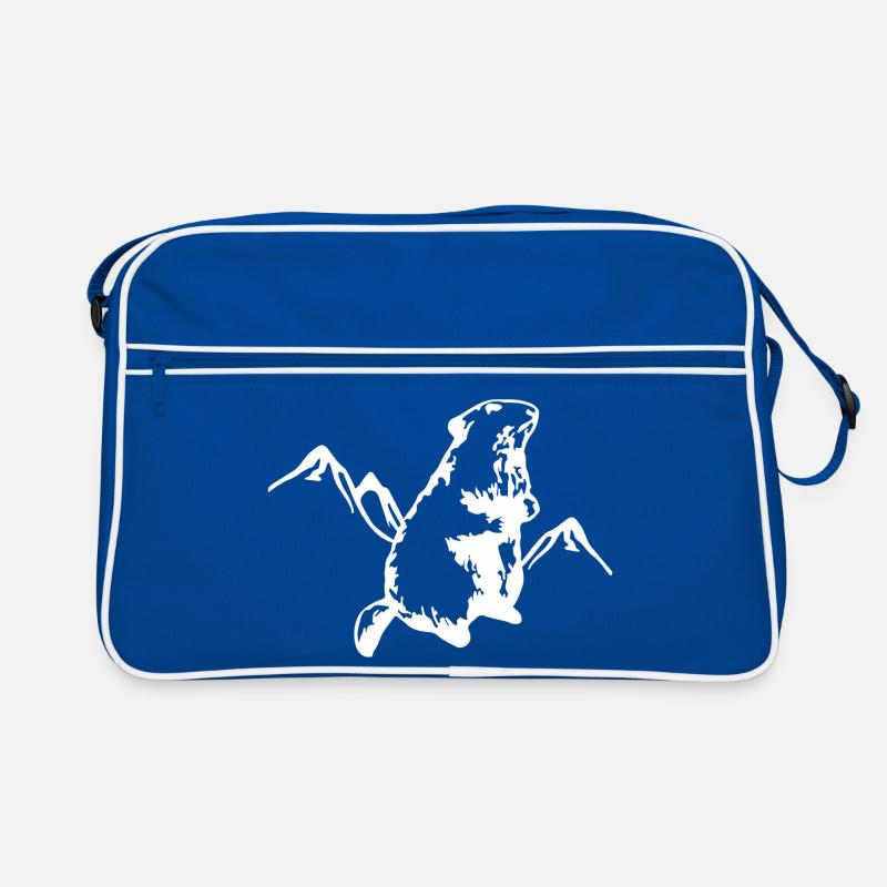 Murmeltier mit Bergen - Retro Tasche - Blau/Weiß