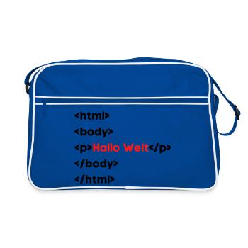 Hallo Welt HTML – Lustiges Programmierer & Coding  - Retro Tasche - Blau/Weiß - Vorne