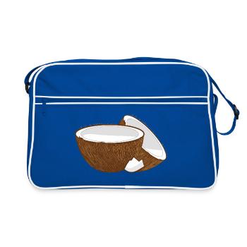 Kokosnusshälften – Tropisches Fruchtmotiv - Retro Tasche - Blau/Weiß - Vorne