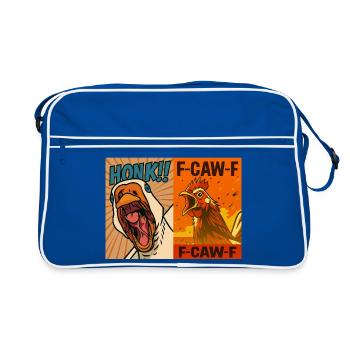 Honk and Caw Roosters Duo, Funny Goose and Chicken - Retro Bag - blue/white - Front