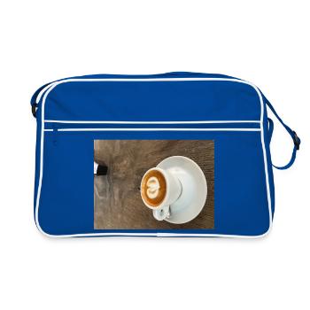 Coeur Latte Art sur Bois - Sac Retro - bleu/blanc - Devant