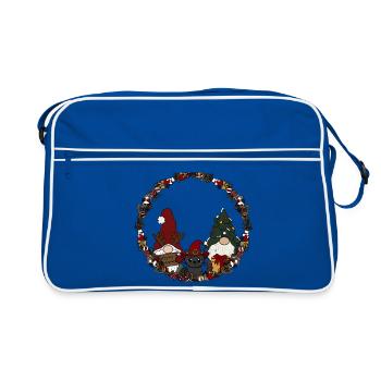 Gnome avec chat dans la couronne de Noël - Sac Retro - bleu/blanc - Devant