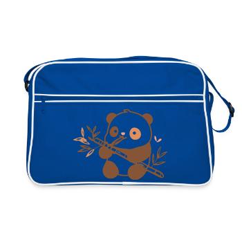 Cuddly Panda with Bamboo - Retro Bag - blue/white - Front