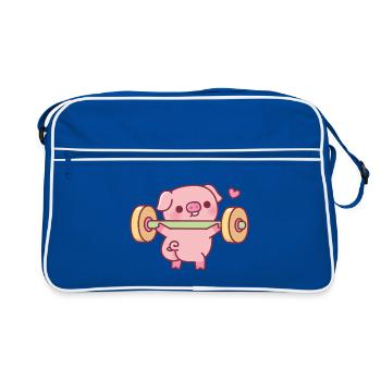 Funny Piggy Doing Squats With Weights - Retro Bag - blue/white - Front