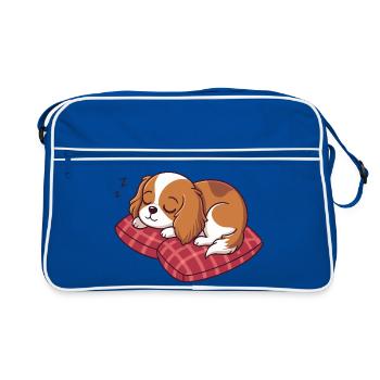 Sleeping Puppy on Plaid Pillow - Retro Bag - blue/white - Front
