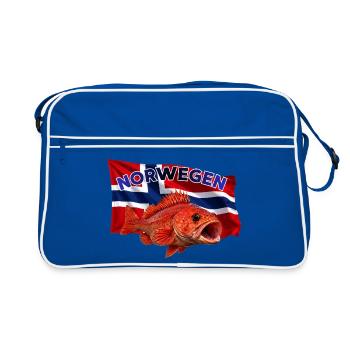 Rotbarschangeln Norwegen - Abenteuer Tiefsee - Retro Tasche - Blau/Weiß - Vorne
