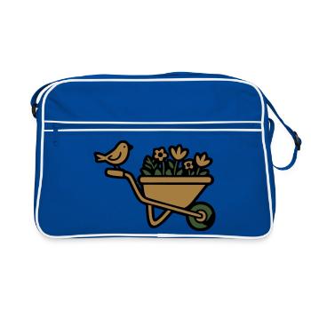 Wheelbarrow Flowers Allotment Gardener - Retro Bag - blue/white - Front