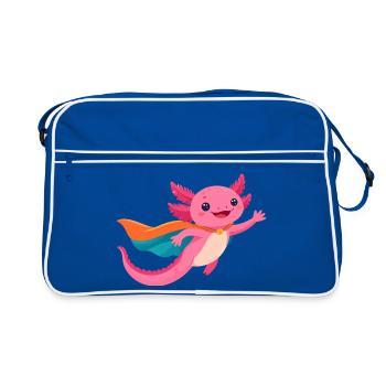 Axolotl Kawaii rose en super-héros volant – mignon - Sac Retro - bleu/blanc - Devant