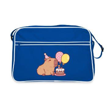 Niedliches Kapibara mit Geburtstagskuchen und Luftballons - Retro Tasche - Blau/Weiß - Vorne