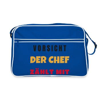 Vorsicht Der Chef Zählt Mit Lustiger Büro Spruch - Retro Tasche - Blau/Weiß - Vorne