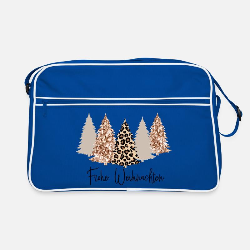 Frohe Weihnachten Glitzer Tannenbaum Leopard - Retro Tasche - Blau/Weiß