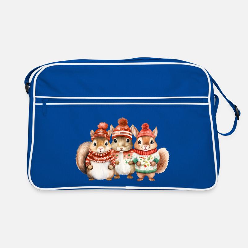 Trio d’écureuils d’hiver - Sac Retro - bleu/blanc
