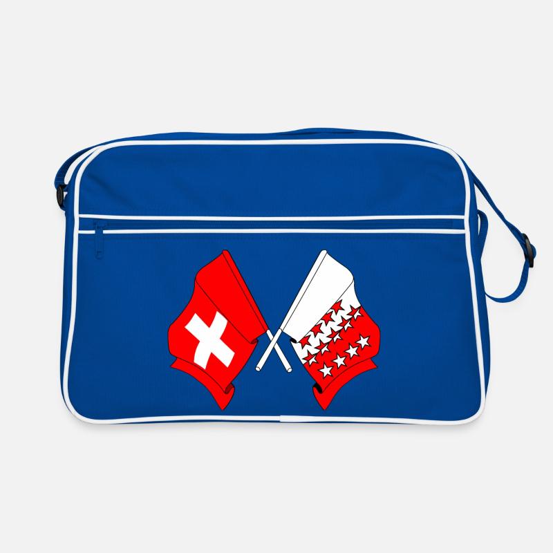 Schweizer Flagge und Walliser Flagge - Retro Tasche - Blau/Weiß