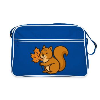 Cute Squirrel with Autumn Leaf Cartoon - Retro Bag - blue/white - Front