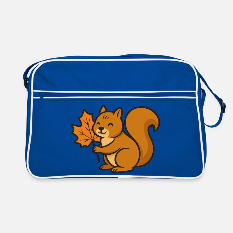 Niedliches Eichhörnchen mit Herbstblatt Cartoon Retro Tasche