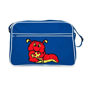 Chenille ver Happy Eating Pizza Salami Restauration rapide - Sac Retro - bleu/blanc - Devant