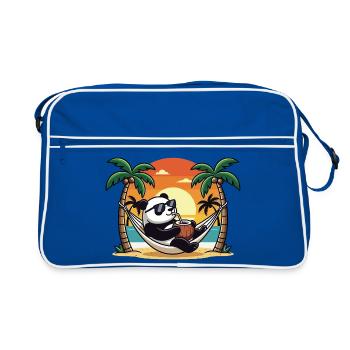 Vacances d’été du panda drôle sur le hamac de la plage - Sac Retro - bleu/blanc - Devant