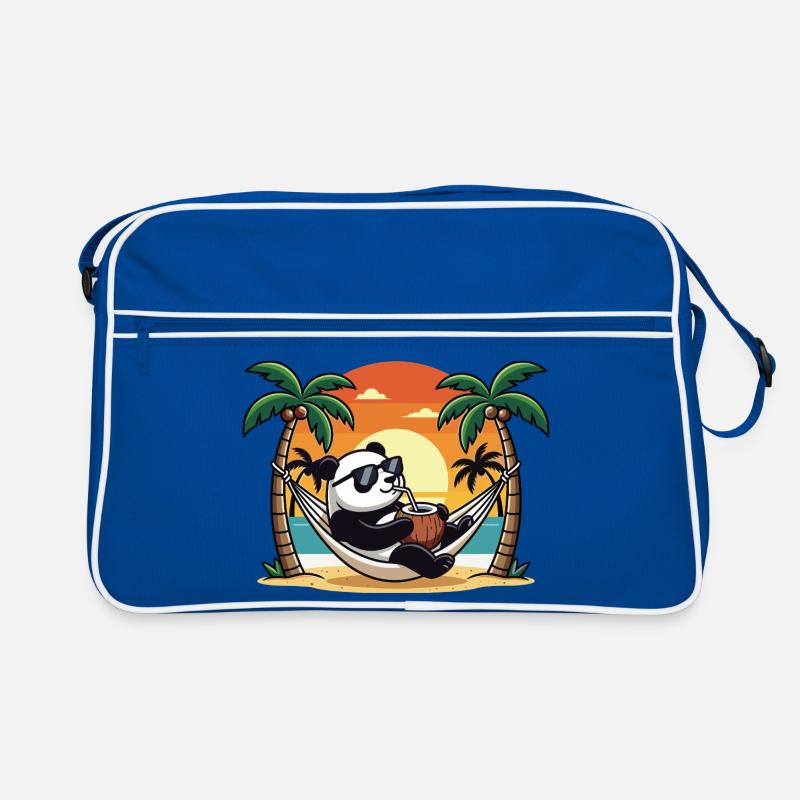 Vacances d’été du panda drôle sur le hamac de la plage Sac Retro