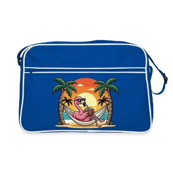Flamant rose drôle sur le hamac de plage pendant les vacances d’été - Sac Retro - bleu/blanc - Devant