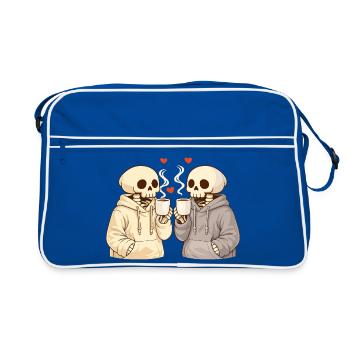 Couple squelette douillet avec tasses – Moments chaleureux - Sac Retro - bleu/blanc - Devant