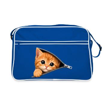 Cute Kitten Zipper Cat - Retro Bag - blue/white - Front